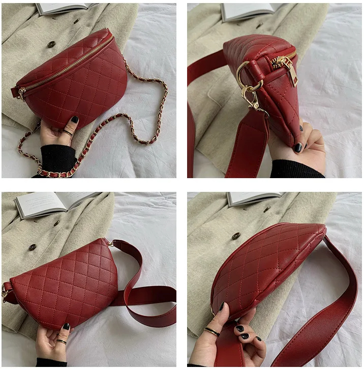 Sac banane rouge en cuir pour femme