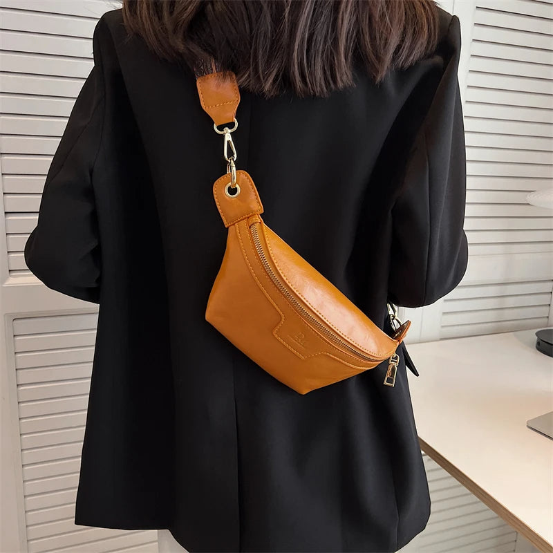 sac banane femme en cuir camel