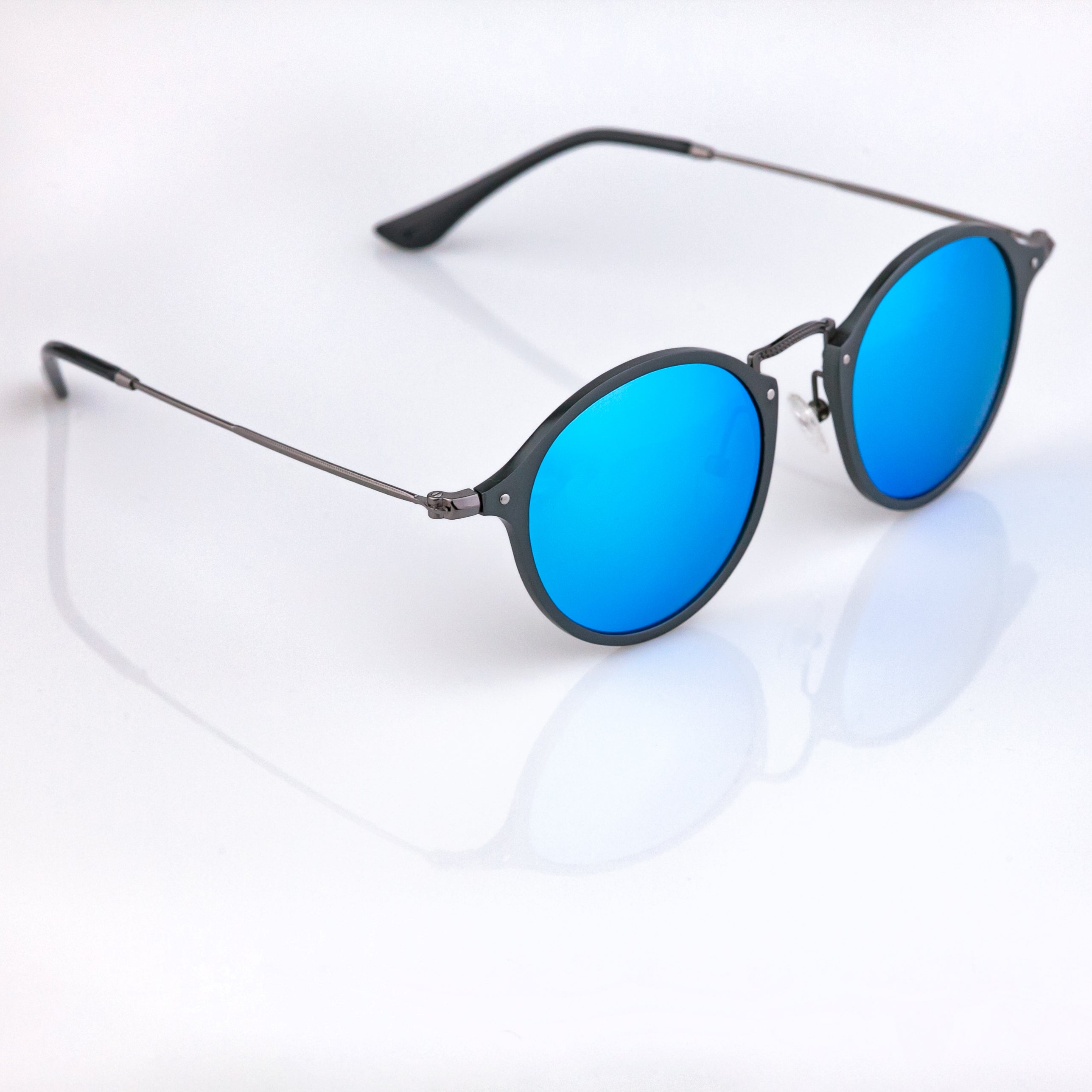 sunglasses black frame blue lens