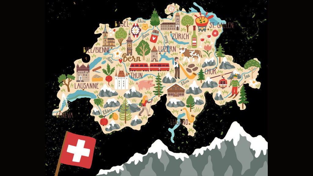 Map of Switzerland, cultural spots, Photo under public domain