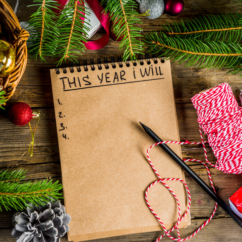 a notepad with the words "this year i  will" written on it