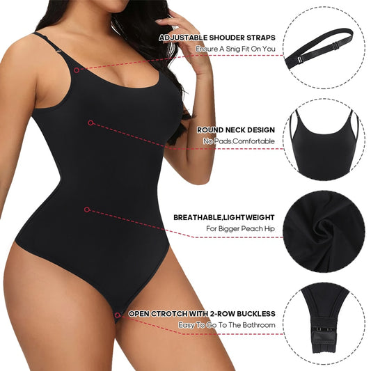 GUUDIA V Neck Spaghetti Strap Bodysuits Compression Body Suits Open Cr
