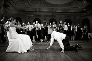 garter toss wedding photo