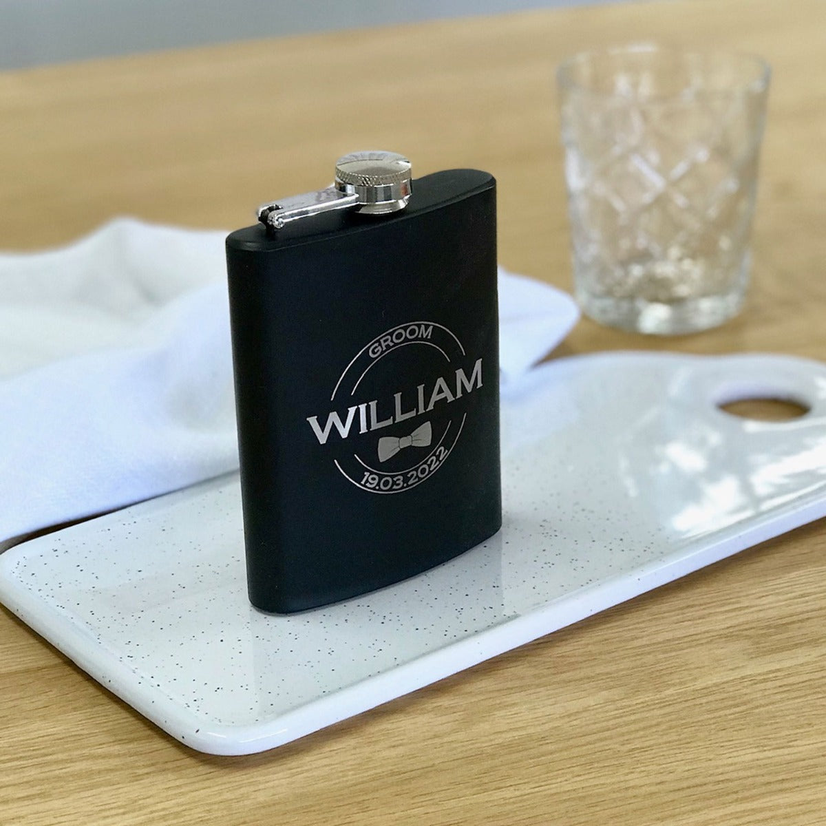 engraved black hip flasks