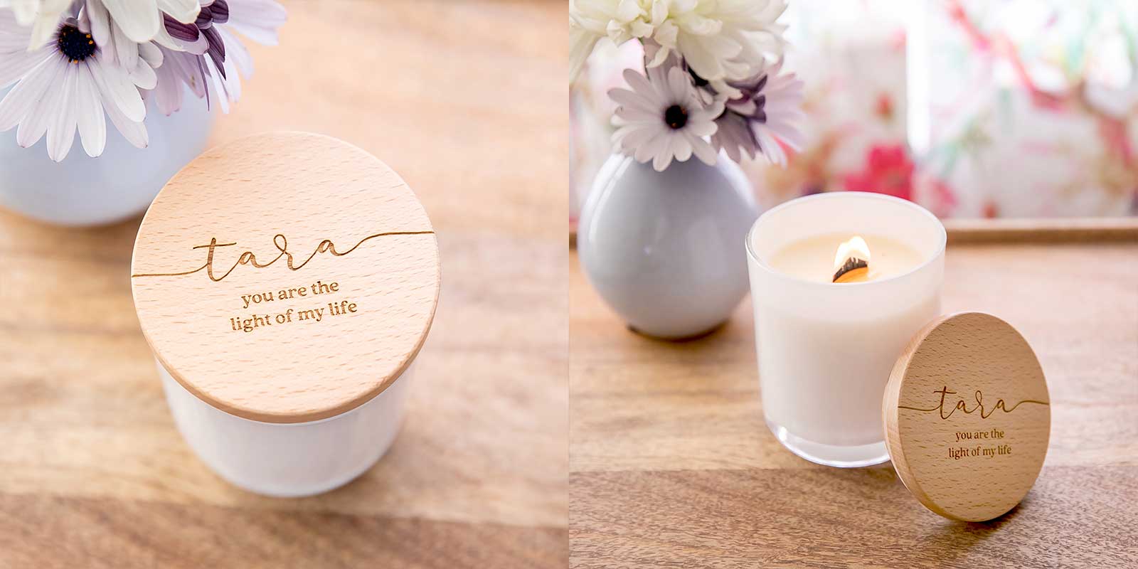 Valentine's Day Engraved Wood Wick Soy Candle with Wooden Lid