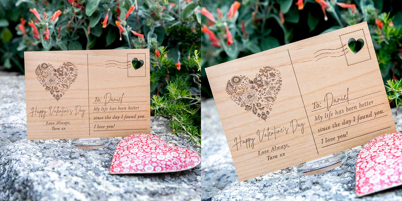 Engraved Wooden Valentine's Day Postcard with Stand