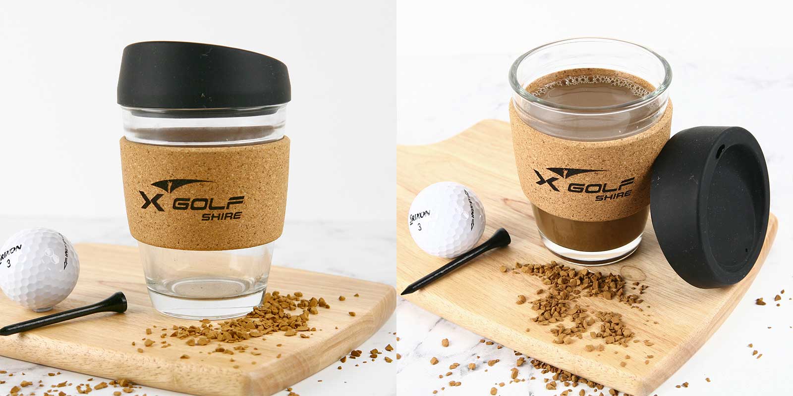 Engraved Promotional Cork Band Reusable Glass Coffee Keep Cup