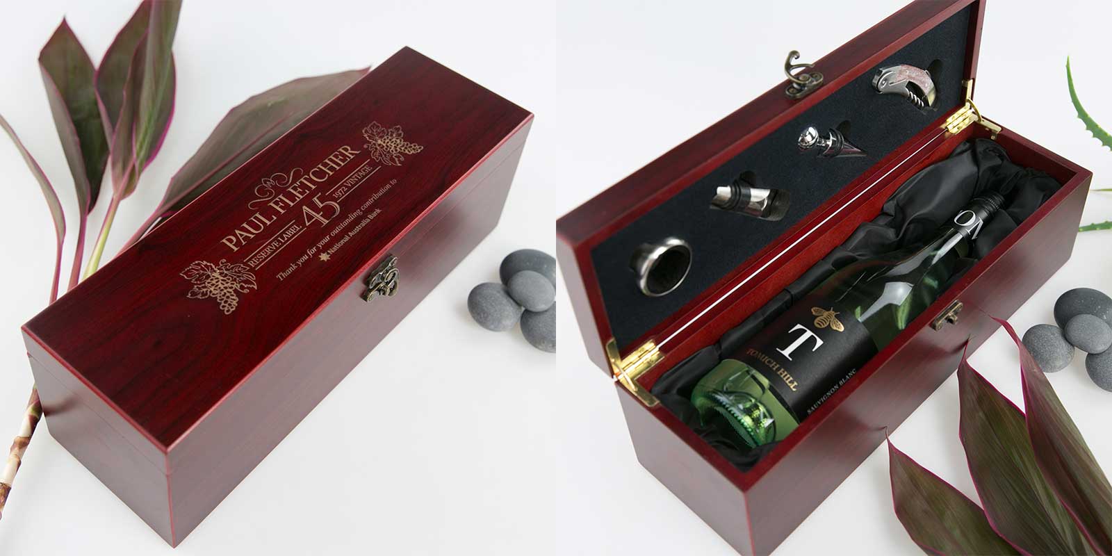 Engraved Wooden Stained Corporate Wine Box Set Gift