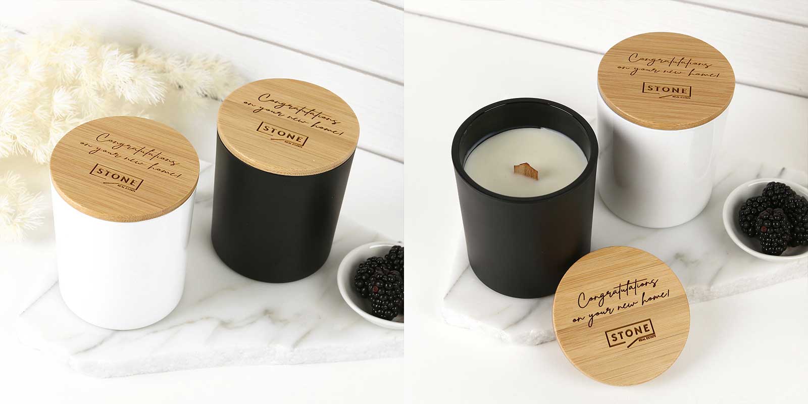 Engraved Corporate Wood Wick Soy Candle with Wooden Lid