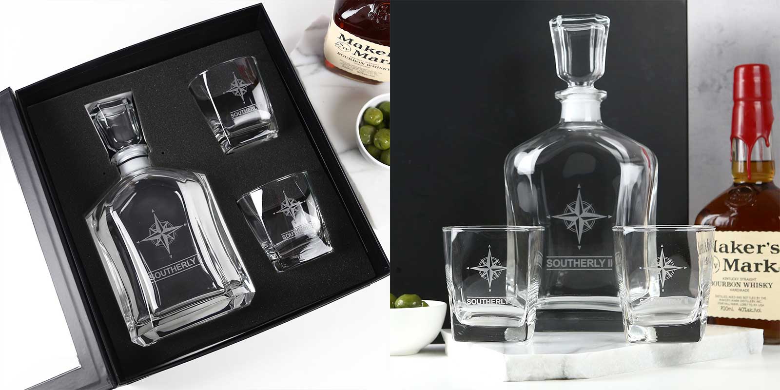 Corporate Decanter Gift Set with Gift Box - Premium Whiskey Decanter PLUS 2 Scotch Glasses