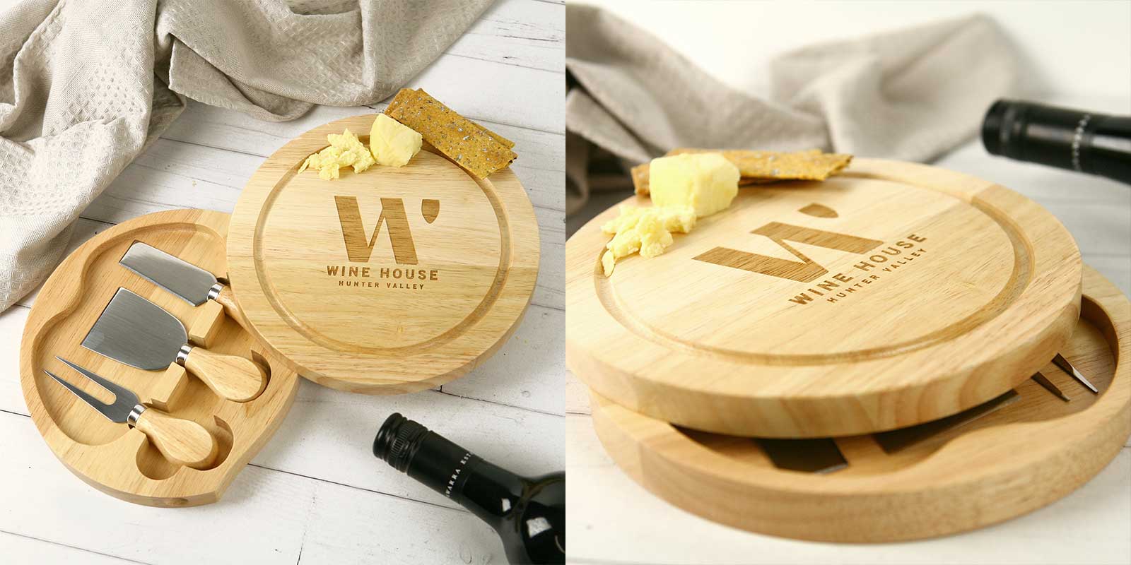 Engraved Round Wooden Cheese Knife Set Corporate Gift