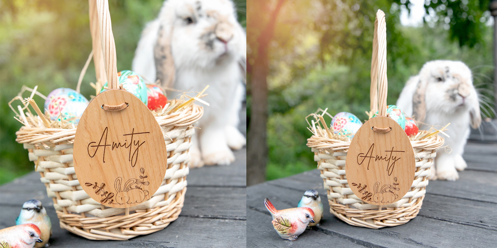 Easter Basket with Engraved Wooden Gift Tag