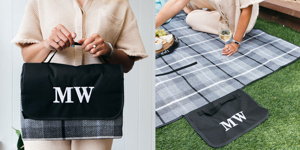 Embroidered Waterproof Picnic Blanket with Carry Handle