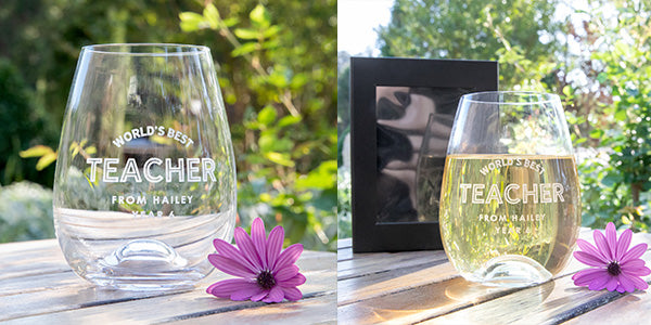 Engraved Stemless Wine Glass Teacher's Gifts