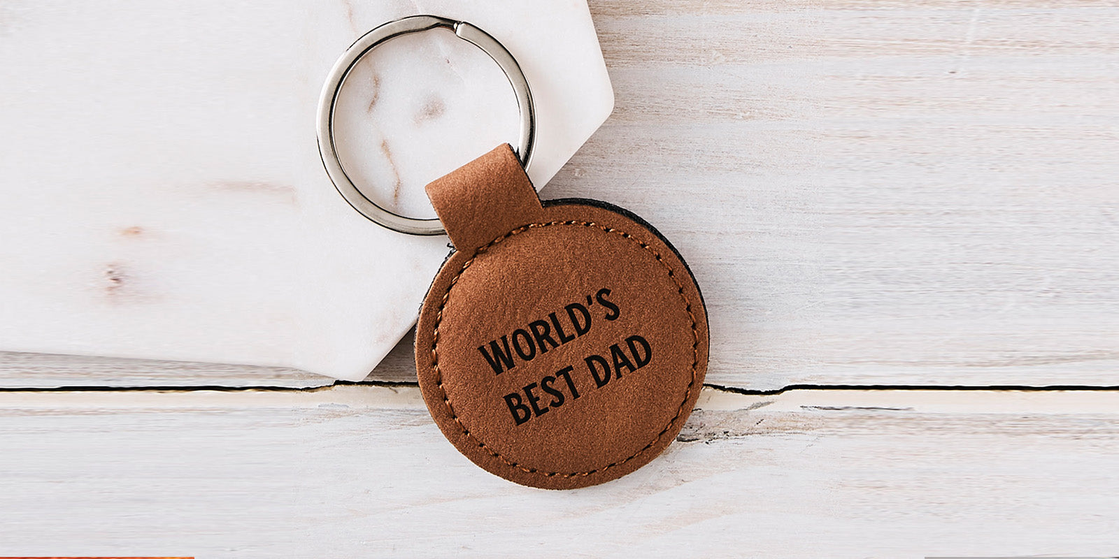 Father's Day Engraved Tan Leatherette Keyring