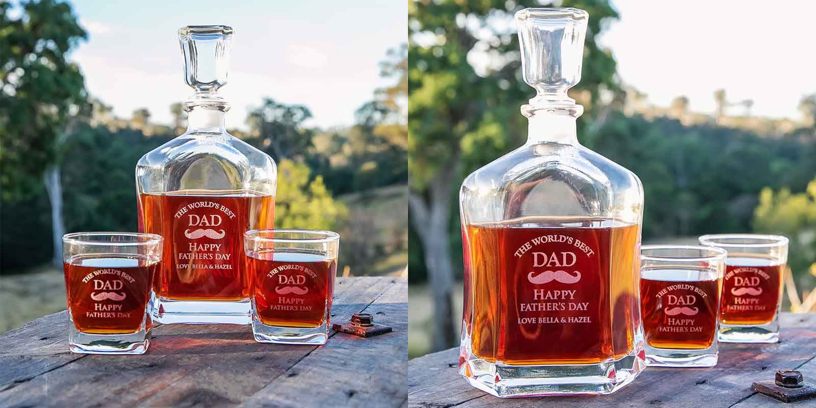 Father's Day Engraved Premium Whiskey Decanter PLUS 2 Scotch Glasses