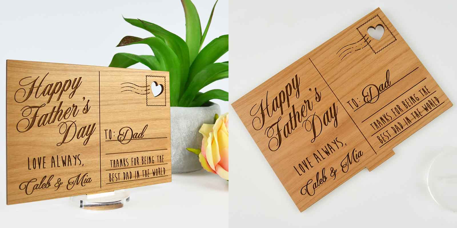 Engraved Wooden Father's Day Postcard with Stand