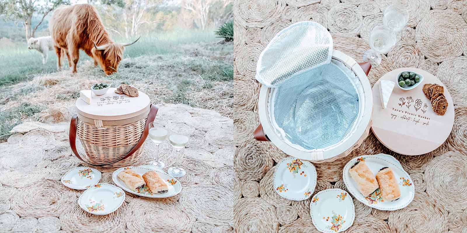 Cooler Picnic Basket with Engraved Wooden Lid