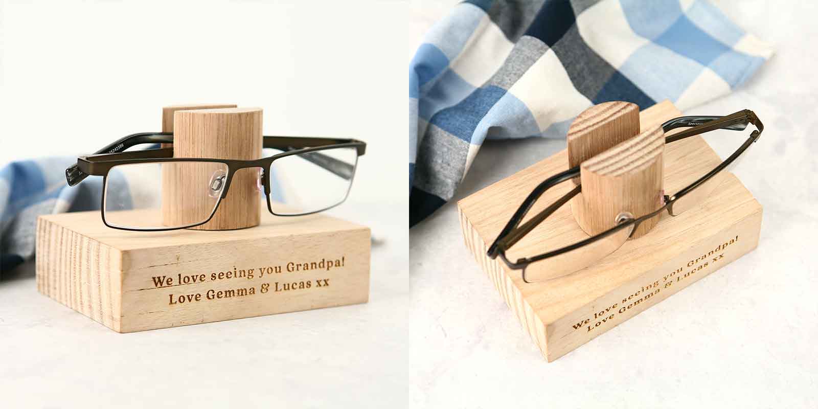 Engraved Father's Day Tasmanian Oak Reading Glasses Stand