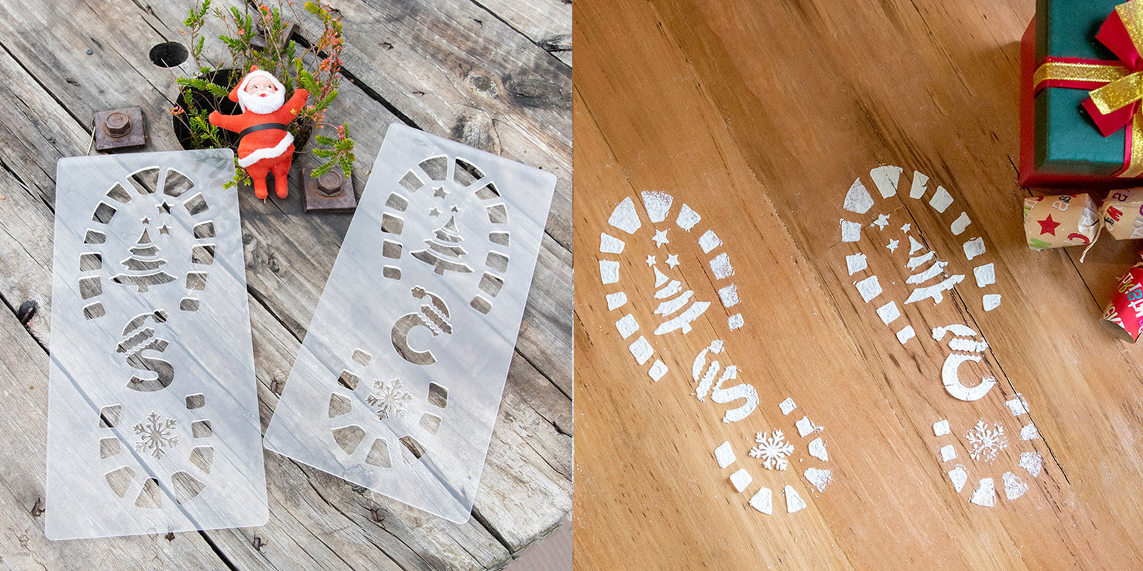 Laser Cut Frosted Acrylic Santa Footprint Stencil Set