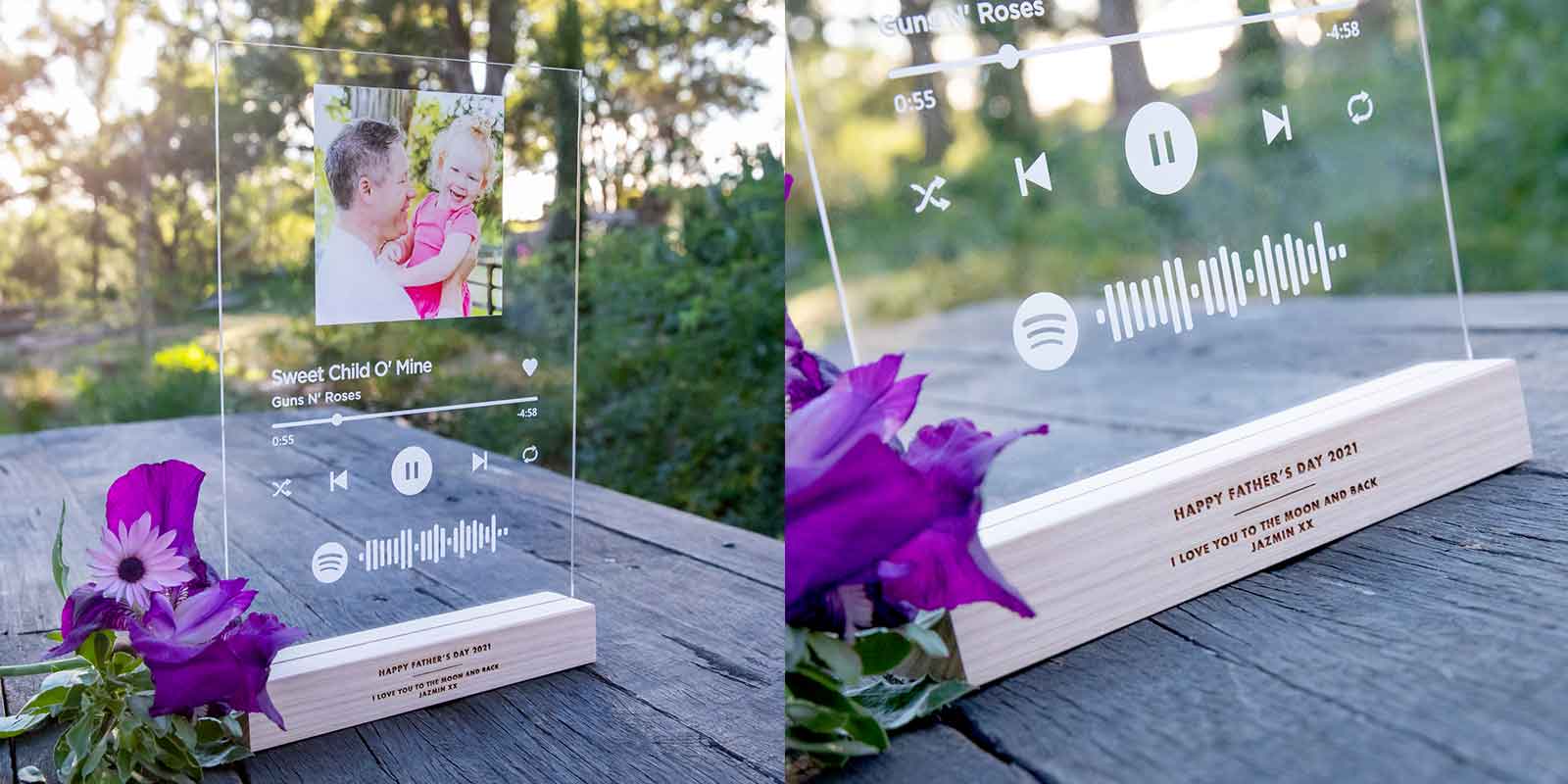 Father's Day Printed A4 Acrylic Spotify Song Code Plaque with Engraved Wooden Base