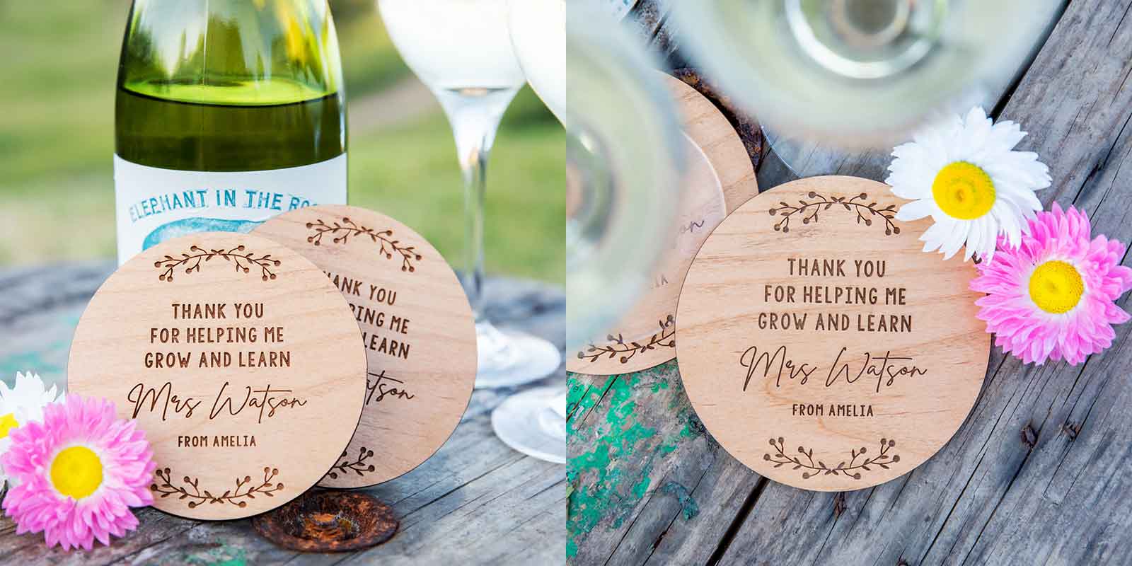 Engraved Wooden Teacher Coaster