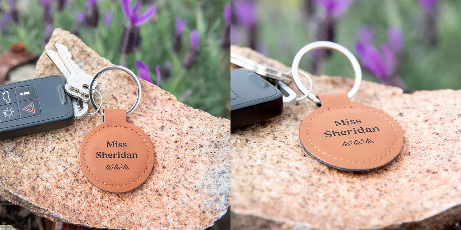 Engraved Tan Leatherette Keyring Teacher's Gift