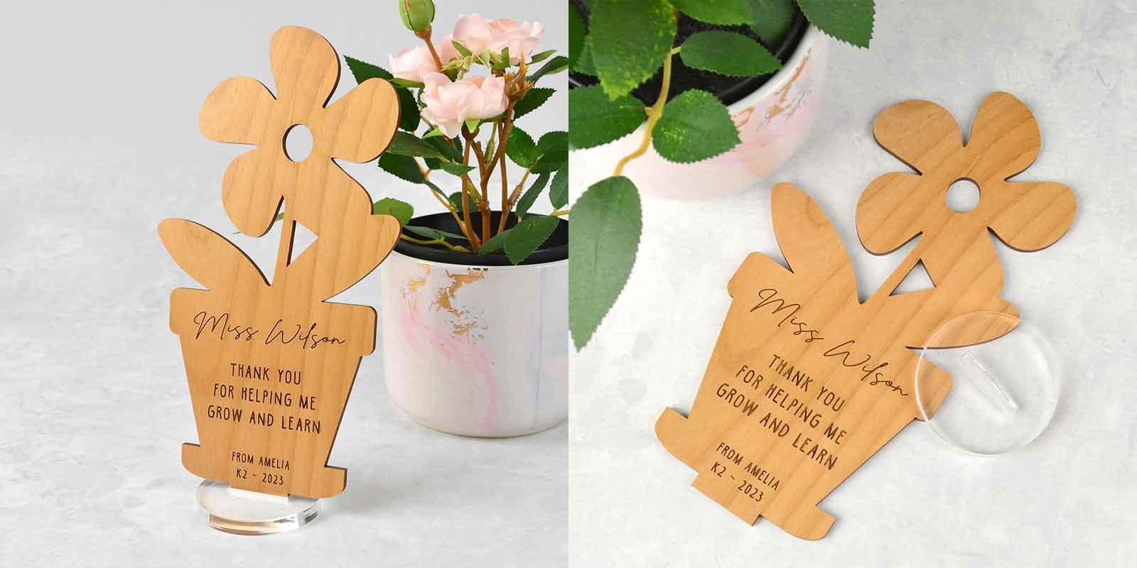 Engraved Wooden Teacher Pot Plant Plaque with Stand