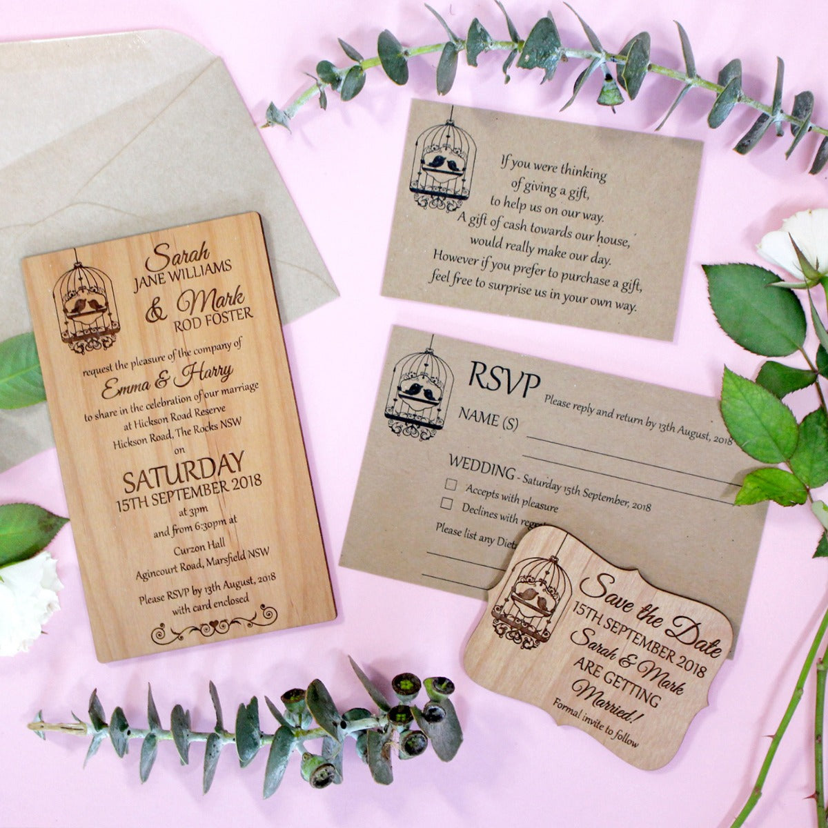 wooden wedding invite package