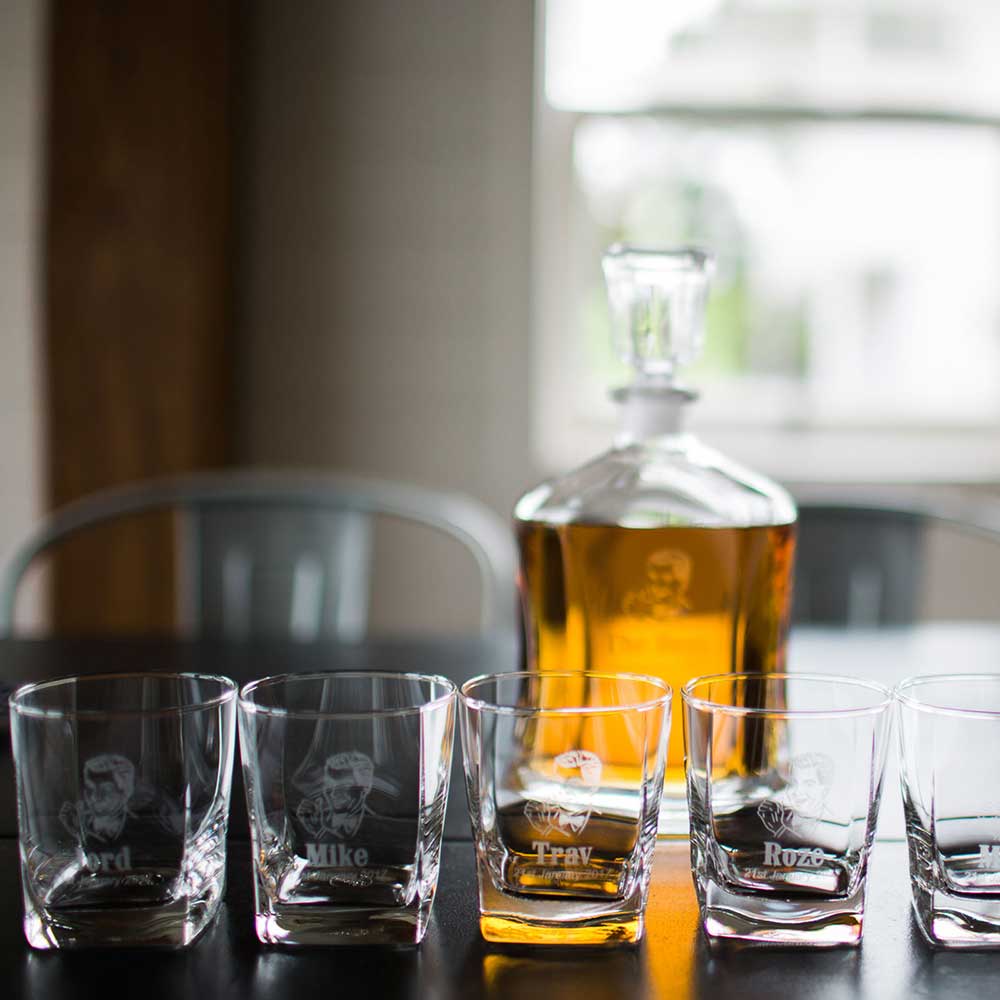 decanter and scotch glass bridal party