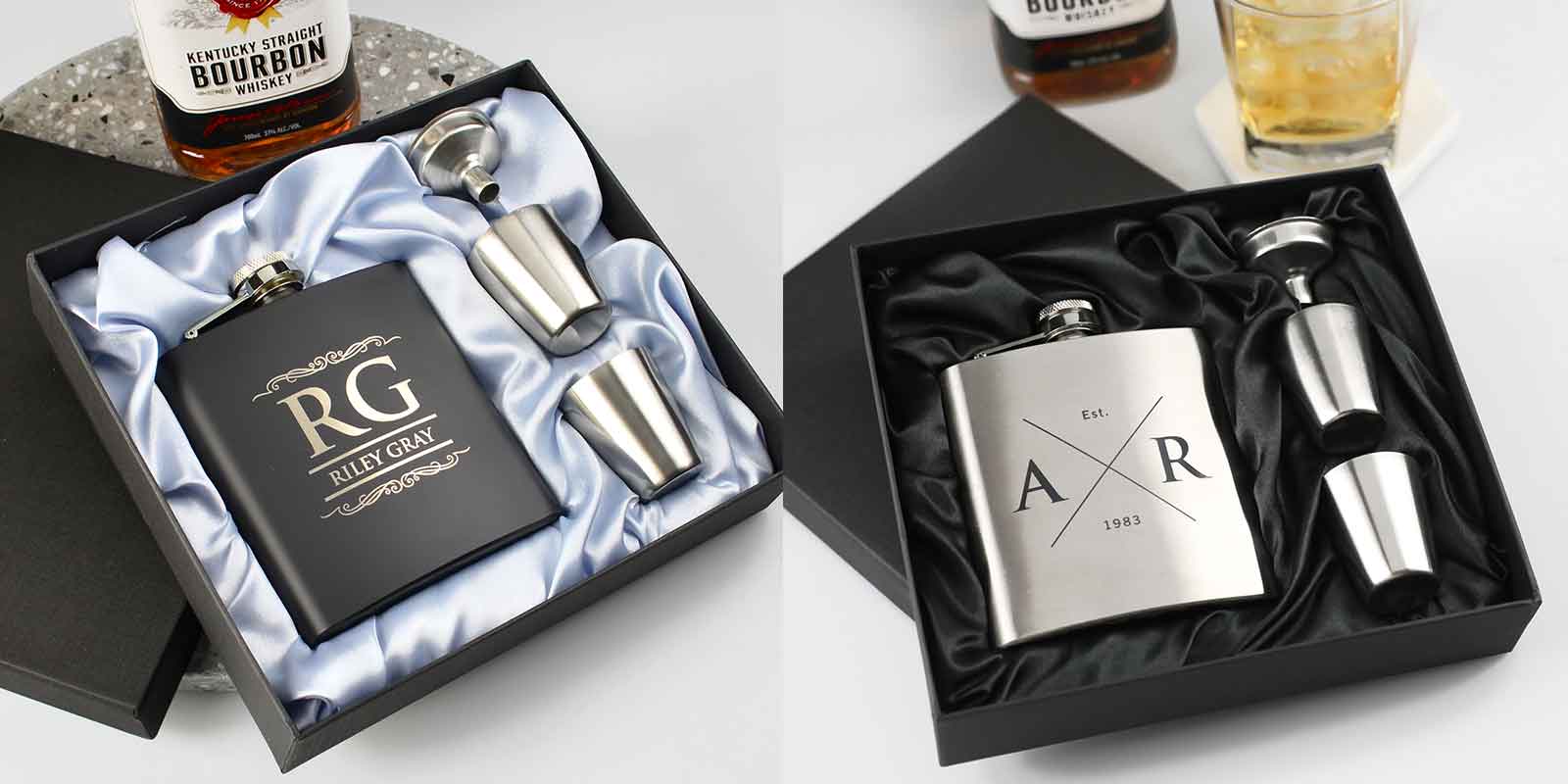 Engraved Birthday Hip Flask Set