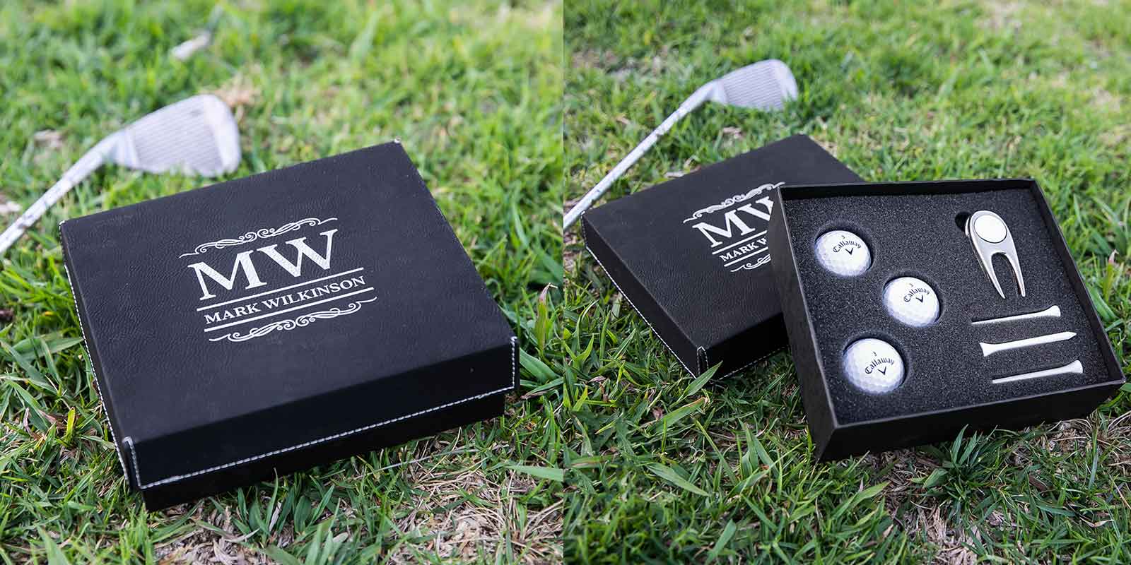 Engraved Birthday Black Leatherette Golf Gift Set