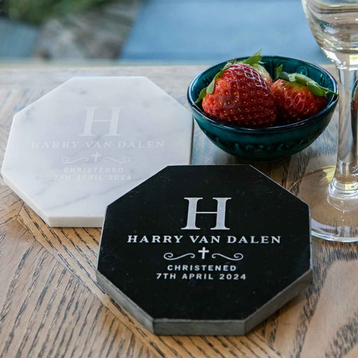 Engraved Barware Octagonal Marble Coaster Personalised Favours