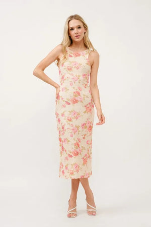 And The Why Floral Fishnet Bodycon Midi Dress - Lily's Closet