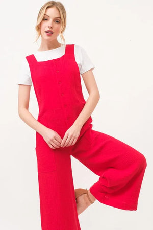 And The Why Gauze Loose Fit Tied Back Overalls - Lily's Closet