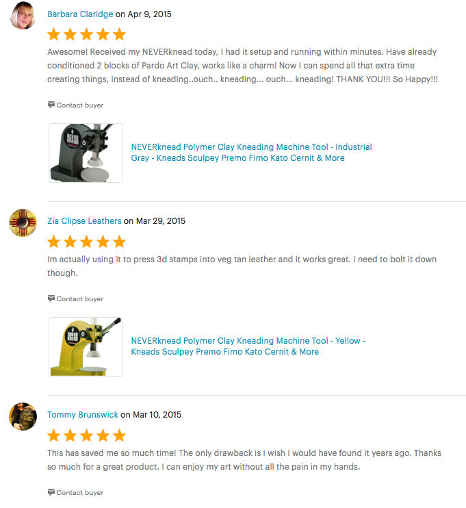 Etsy reviews of The NEVERknead Polymer Clay Kneading Machine