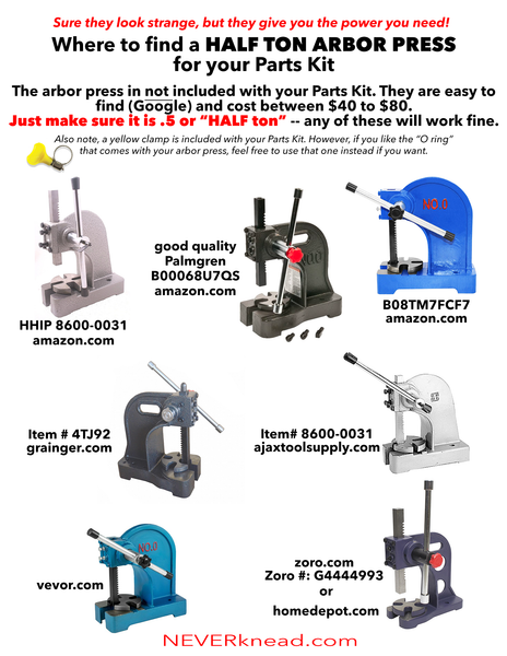 The NEVERknead Parts Kit  Convert Your Arbor Press – NEVERknead Polymer  Clay Kneading Machine Tool Parts Kit