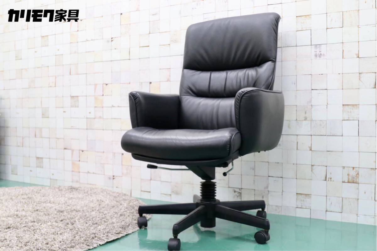 GMFK12E○karimoku / カリモク 書斎椅子 黒 本革 デスクチェア 椅子