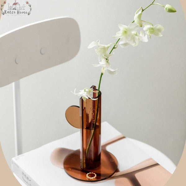 Aesthetic Brown Acrylic Cylinder Bud Vase For Newlyweds