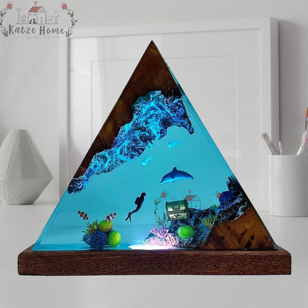 Dolphin and Scuba Diver Resin Lamp