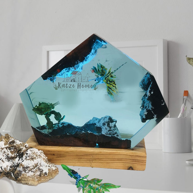 Epoxy Resin Avatar 2 Robot vs Dragon table lamp