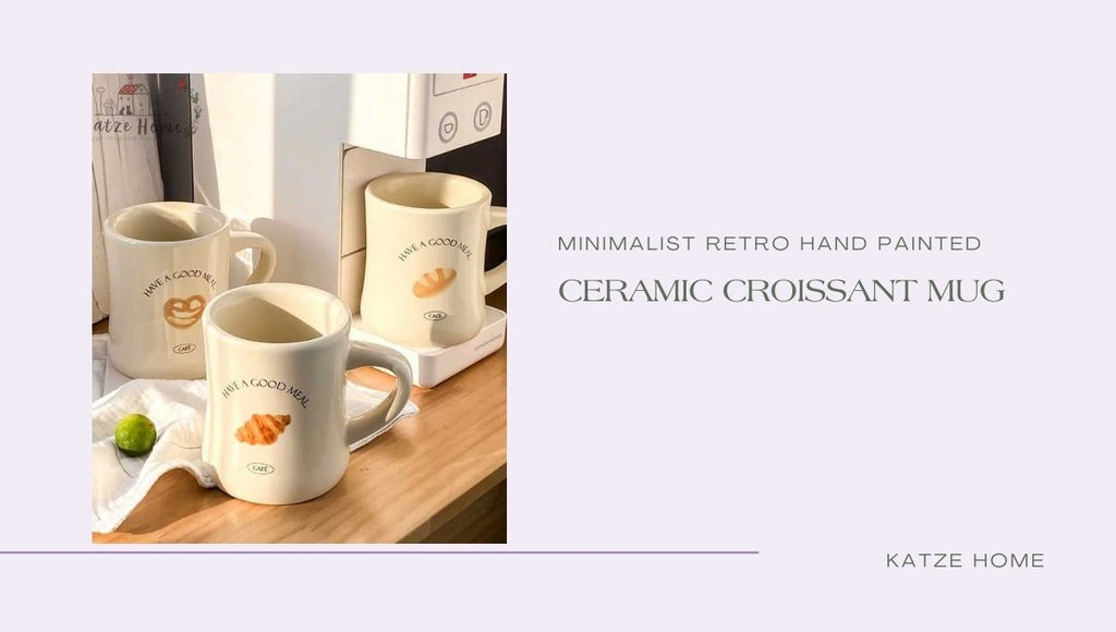Minimalist Retro Hand Painted Ceramic Croissant Mug