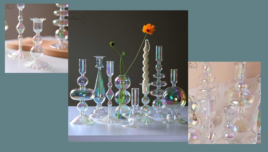 Rainbow Glass Iridescent Candle Holder Vase