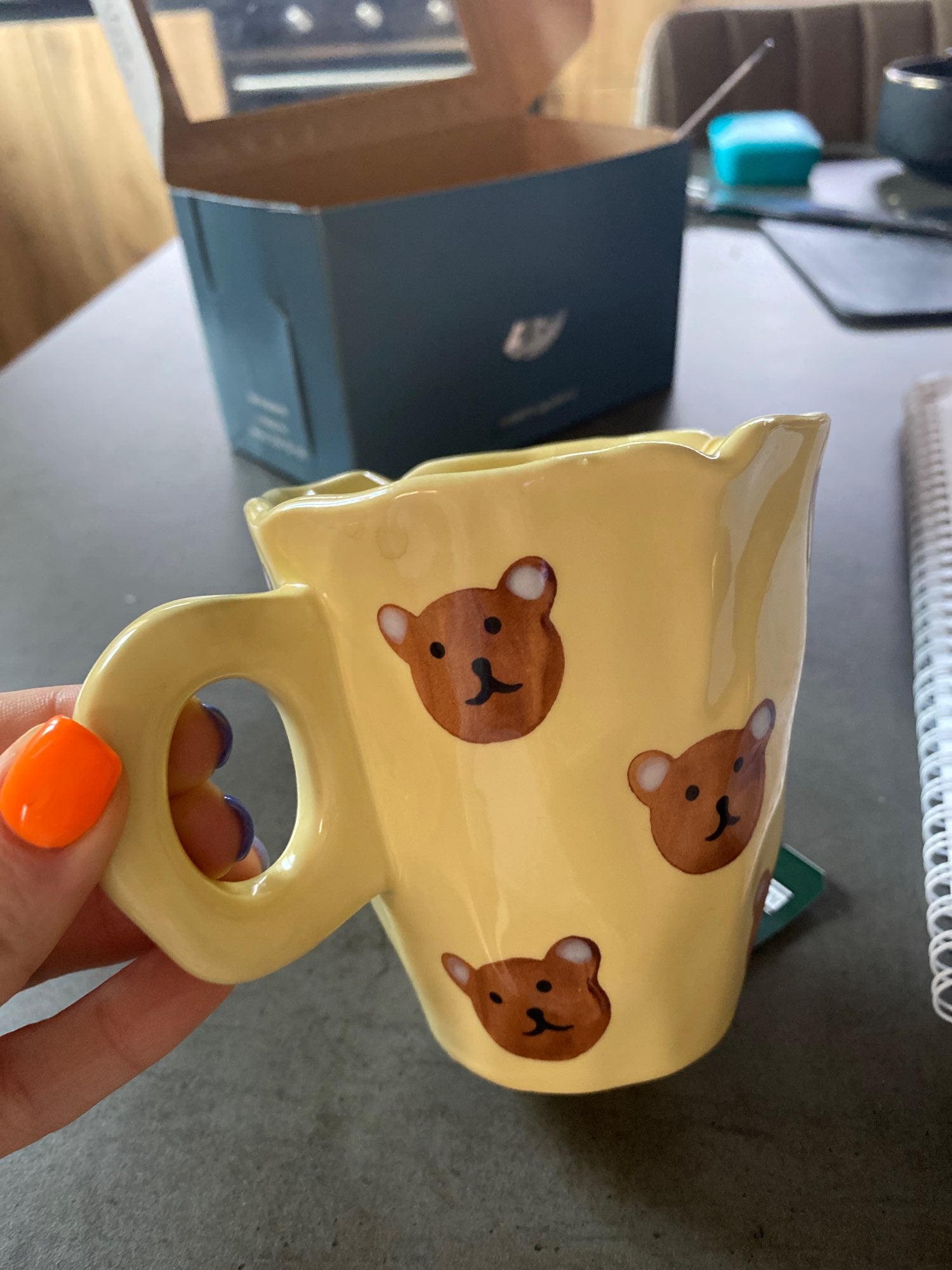 Cute Cloud Bear Tulip Orange Checkered Aesthetic Mugs