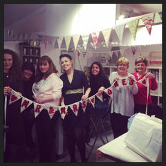 The Bride and hens with their finished bunting...