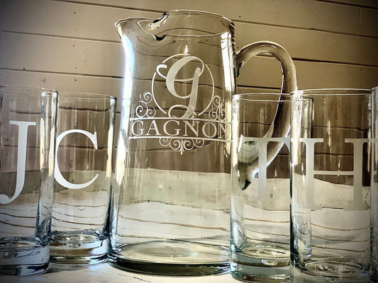Personalized Pint Glasses with Beer Pitcher
