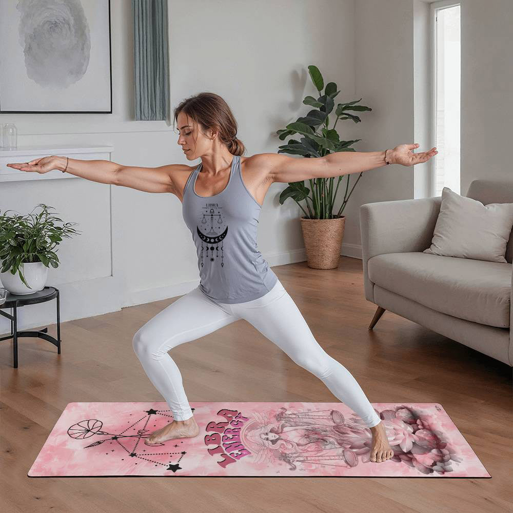 woman doing a pose on a pink yoga mat