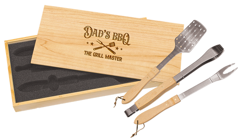 Dad's BBQ Utensil Set in Pine Box 