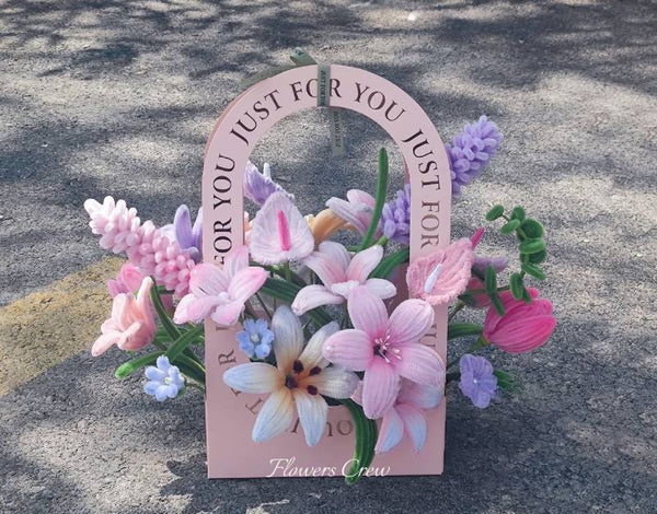 soft pink flower basket for baby shower