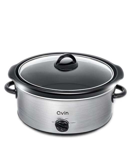 0.65-qt mini Round Slow Cooker, Fondue Melting Pot Warmer with  Diswasher-safe Stoneware Crock, Glass Lid, Stainless Steel and Black